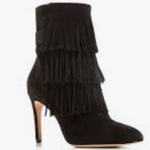 VIA SPIGA WOMENS fringe black suede booties size 6